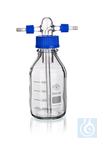 Gaswasfles met GL 45, 500 ml, afm. Ø 86 x H 176 mm, compleet met doppen en slangeneinden in PP,...